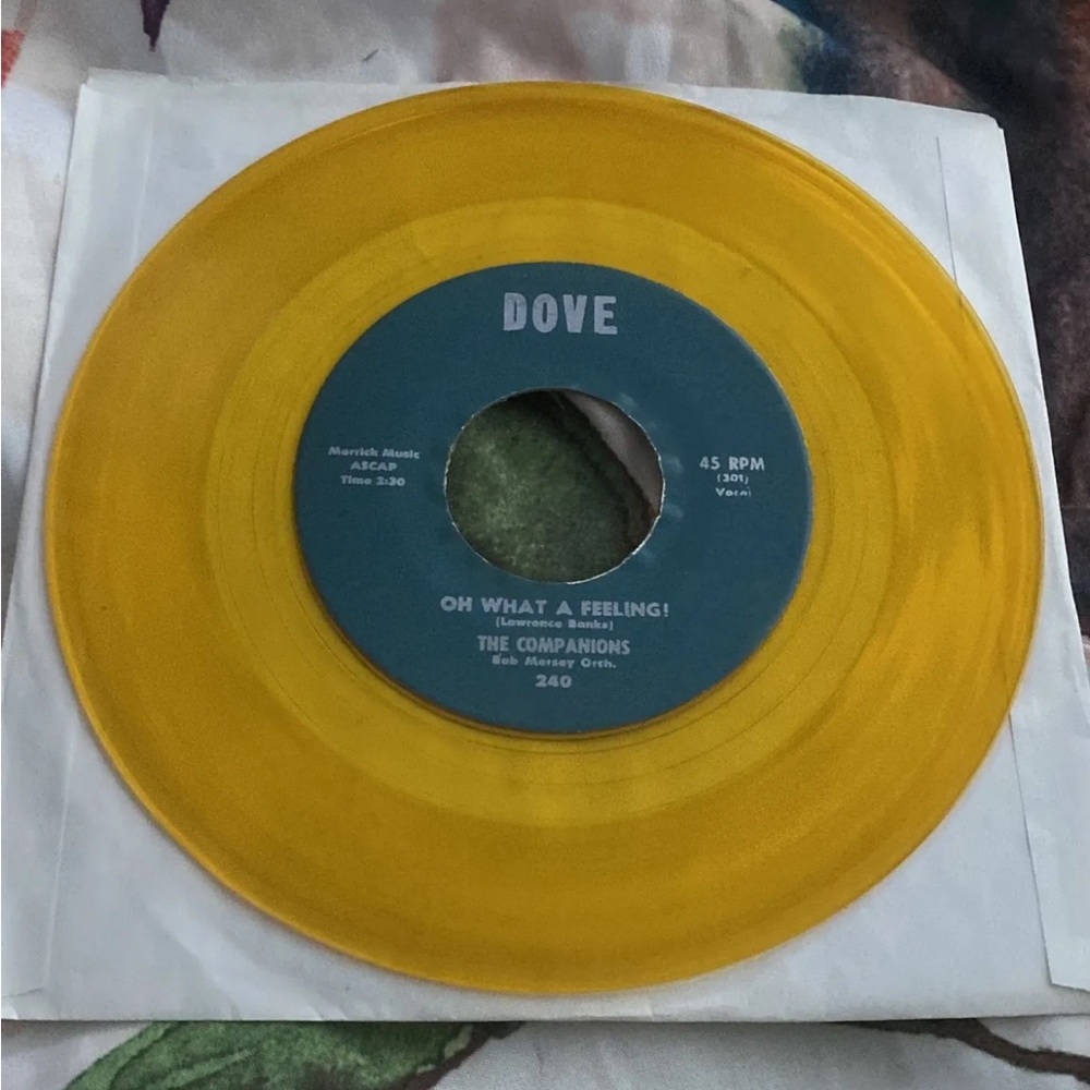 The Companions Falling / Oh What A Feeling! 45 Rpm Yellow Vinyl Dove Repro